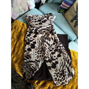 Women's Bisou Bisou Strapless Jumpsuit Size 8 Brown Beige Leopard Print